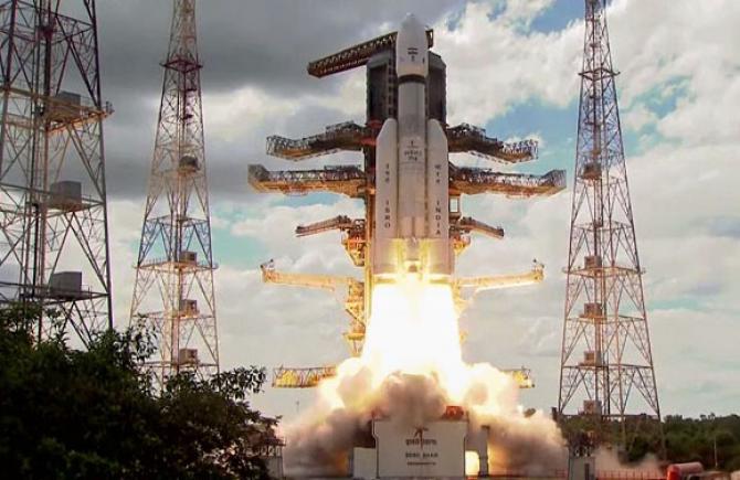 Launch scene of Chandrayaan-3 in Sri Harikota, Andhra Pradesh. Photo: INN